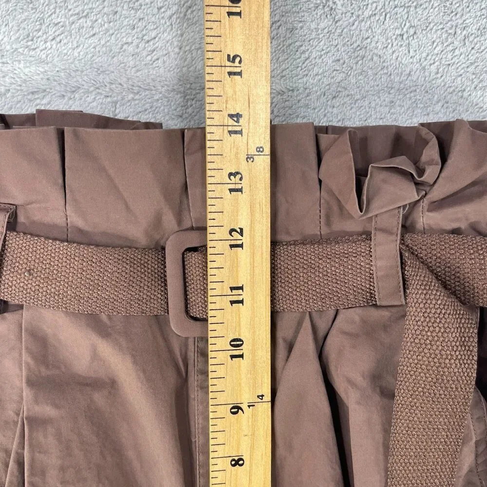 L'Academie Pants Womens Small Brown Cotton High Rise Wide Leg Slash Pockets